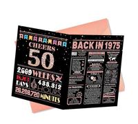 Birthday Card 10.6x7.9 In Large Vintage Poster Card Decoration Gift 30th,40th,50th Birthdays Party Gift Pink and Black Home Decor Birthday Newspaper Creative Festival Present for Men Women (50th)