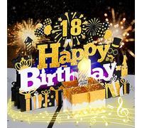 Birthday Card, 18th Musical Birthday Cards with Blowable Light Candle Happy Birthday Song Large Birthday Cake Pop up Greeting Cards Birthday Gift Card for Women Men Kids Husband Wife Mom Dad Daughter