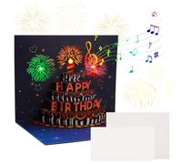 Birthday Card, 3D Fireworks Pop Up Musical Birthday Cake Card, Happy Birthday Blowable LED Light & Luxurious Foil Stamping Birthday Cards Gift Greeting Card For Women Men Kids