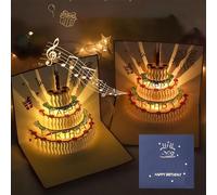 Birthday Card, 3D Pop Up Cake Card, Upgraded version，Handmade Flower Happy Cake Pattern Card with Envelopes Box Set, Adults, Kids, Women, Men, Wife, Mum