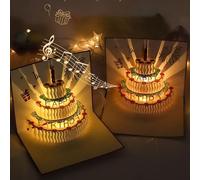 Birthday Card, 3D Pop Up Cake Card, Upgraded version，Handmade Flower Happy Cake Pattern Card with Envelopes Box Set, Adults, Kids, Women, Men, Wife, Mum