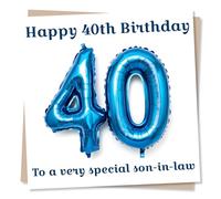 Birthday Card 40th for Special Son, Son-in-Law - Blue Balloons - from Mum | for Him, Men, Grown-Up, Milestone, Forty - from Mum-i Law, Dad, the Family - Foil - Blank Inside, with Envelope