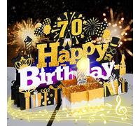 Birthday Card, 70th Musical Birthday Cards with Blowable Light Candle Happy Birthday Song Large Birthday Cake Pop up Greeting Cards Birthday Gift Card for Women Men Kids Husband Wife Mom Dad Daughter