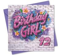 Birthday Card Age 12. Graffiti Girl Design. Card with Envelope. 150x150mm supplied with Envelope. Eco-friendly. Message inside. Made in Britain.