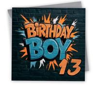 Birthday Card Age 13. Graffiti Design. Card with Envelope. 150x150mm supplied with Envelope. Eco-friendly. Message inside. Made in Britain.