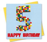 Birthday Card Age 5. Building Blocks Design. 150x150mm supplied with Envelope. Eco-friendly. Message inside. Made in Britain.