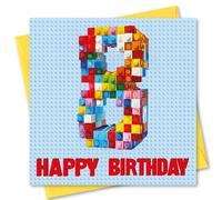 Birthday Card Age 8. Building Blocks Design. 150x150mm supplied with Envelope. Eco-friendly. Message inside. Made in Britain.