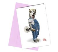 Birthday Card/Anniversay Card from the Dog/Get Well Greeting Funny Husky with Shocked after dropping Icecream #168h