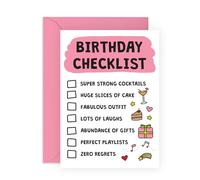 Birthday Card Checklist for Her - Fun Party Essentials - Greetings for Friend Sister Brother Mum Dad Women Men Bestie Partner Colleague BFF - Comes with Fun Stickers