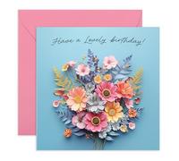 Birthday Card Colourful Floral - 'Lovely Birthday Flowers' - Gifts for Her, Ladies, Besties, BFF, Best Friends, Colleagues, Girlfriend - Blooming - Comes with Fun Stickers