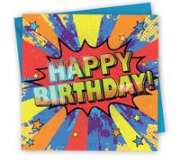 Birthday Card. Comic Book Explosion Design. 150x150mm supplied with Envelope. Eco-friendly. Message inside. Made in Britain.