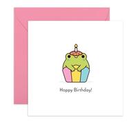 Birthday Card CupFrog - 'Hoppy Birthday' - Gifts for Colleagues, Friends, Sister, Brother, Bestie, BFF, Cousin - Candle Over The Head - Comes with Fun Stickers