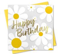 Birthday Card. Daisy design with Gold Foiled text. 150x150mm supplied with Envelope. Eco-friendly. Message inside. Made in Britain.