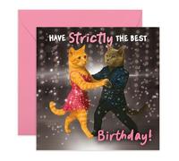 Birthday Card Dancing Cats - Gifts for Mum, Dad, Nana, Grand, Granddad, Uncle, Aunt, Daughter, Friends, Bestie, BFF - Glittery Disco Ballroom - Comes with Sweet Stickers