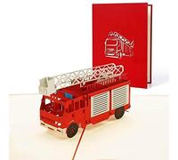 Birthday card fireman, greetings fire fighters birthday, pop up card fire engine for him for son or grandson, 3d card for children kids fireman sam, gift voucher card for fireman, T15
