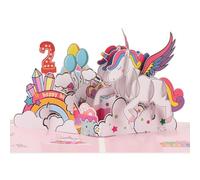 Birthday card for 2 year old girl, 3D Unicorn Pop-Up Birthday Card for Granddaughter, Daughter, Niece, Girls with Envelope & Notecard