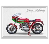 Birthday Card for 21st Birthday - Classic Motorbike Biker - Special Unique Unusual - Cool Vector Art - Happy Bday - Good Wishes - 1974 Mike Hailwood Replica - Blank inside - Made UK