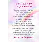 Birthday Card for 2nd Mam (Verse Poem) - Gift Idea Thank You Her Female Figure Girl Woman From Son Daughter Friend Greeting Blank Inside Envelope Included UK