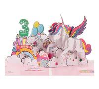 Birthday card for 3 year old girl, 3D Unicorn Pop-Up Birthday Card for Granddaughter, Daughter, Niece, Girls with Envelope & Notecard