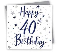 Birthday Card for 40th Birthday. Stars Design, with Blue foil. 150x150mm supplied with Envelope. Eco-friendly. Made in Britain.