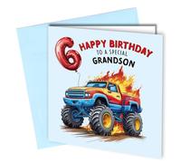 Birthday Card for 6 Year Old Grandson, Monster Truck Design, To a Special Grandson, Blank Inside #1712