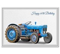 Birthday Card for 60th Birthday - Tractor Design - Special Farm Farming Farmers Greeting - Happy Best Wishes - Cool Unique Vector Art - Blank Inside - Unusual 1960s Super Dexta - Made in UK