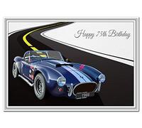 Birthday Card for 75th Birthday - Classic Car Vintage - Happy Best Wishes for him - Cool Unique Vector Art - Special Male Greeting - Blank Inside - Unusual Cobra - Made in UK