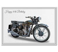 Birthday Card for 80th Birthday - Classic Motorbike Biker - Special Unique Unusual - Cool Vector Art - Adult or Teenage Happy Bday - Best Good Wishes - 1940's Velocette MOV Quality Greeting - Made UK