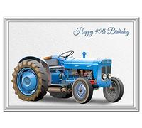 Birthday Card for 90th Birthday - Tractor Design - Special Farm Farming Farmers Greeting - Happy Best Wishes - Cool Unique Vector Art - Blank Inside - Unusual 1960s Super Dexta - Made in UK