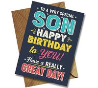 Birthday Card for a Very Special Son - Happy Birthday, Have a Really Great Day. Large 9 x 6 inches - A5 Illustrated Greeting Card with Envelope