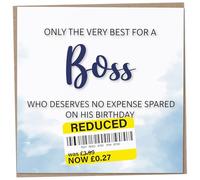 Birthday Card for Boss, Funny Adult Male Card, Sarcastic Reduced Sticker, Humorous Office Gift, Quirky Old Mens Gifts, Very Special Day Joke Present for Him, Unusual Happy 50th Bday Offensive