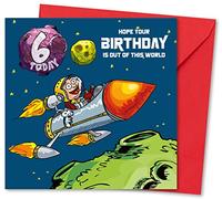 Birthday Card for Boy Age 6. Birthday Card with Matching Envelope. Space Rocket design. Card size 148x148mm. Eco-friendly. Message inside. Printed and Packed in UK.