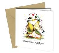 Birthday Card for Boyfriend, Girlfriend, Valentines for Husband or Wife Greeting, Anniversary for Him or Her 2 Ducks I'm Quackers about you #358