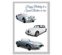 Birthday Card for Brother-in-law - Classic Car Vintage Collage - Cool Vector Art - Special Unique Unusual - Happy Adult Teenage Greeting Wishes - Blank inside - Made in UK