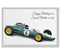 Birthday Card for Brother-in-law - Classic F1 Car Vintage - Happy Best Wishes for him - Cool Unique Vector Art - Special Male Greeting - Blank Inside - Unusual 1960s Formula One Racing - Made in UK