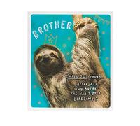 Birthday Card for Brother with Envelope - Humorous Funny Design with Sloth Hanging in Tree