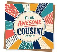 Birthday Card for Cousin, Colourful Burst, “Awesome !” | Bold geometric burst in teal, navy, coral and mustard, with the message “To an Awesome Cousin!” for your Cousin.