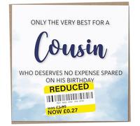 Birthday Card for Cousin, Funny Cousin Birthday Card, Reduced Sticker, Humorous Card, Only The Very Best for my Cousin on his Birthday, Birthday Card for Men, 148mm