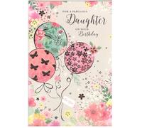 Birthday Card for Daughter, 15 x 23 cm, Gold Foil and Glitter Balloons with Flowers Design, Sentiment Inside
