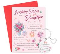 Birthday Card for Daughter from Mom - Heartwarming Greeting Card with Keychain and Black Storage Bag Birthday Wishes Gift Set from Mother to Daughter Special Keepsake Present