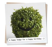 Birthday Card for Gardener, Gardening Lover - a Happy Hedge, Smiley Face | for Friend, Bestie, Partner, Relative, Colleague - Photo, Green, Quirky, Cheerful - Blank Inside, with Envelope