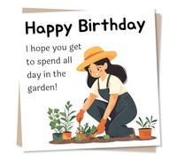 Birthday Card for Gardener, Women, Woman - Spend All Day in the Garden | for Loved One, Relative, Partner, Mum - Illustrated, Charming, Plants, Potted, Cute - Blank Inside, with Envelope