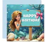 Birthday Card for Girls - Mermaid Sign - Happy Birthday Card for Step Daughter Goddaughter Sister Cousin, 145mm Female Greeting Cards