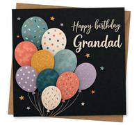 Birthday Card for Grandad, Balloons, Scattered Stars | Dark background with colourful balloons and scattered stars, featuring a stylish “Happy Birthday Grandad” message.