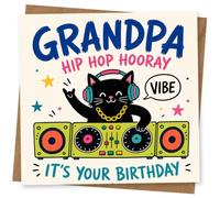 Birthday Card for Grandpa, Funny Cat Design | Blank inside for your own message; premium 360gsm card with matching envelope, designed and printed in the UK