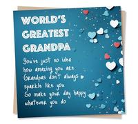 Birthday Card for Grandpa, Grandad - World's Greatest, Loving Hearts | for Him, Men, Dad, Stepdad, Papa, Fathers Day - from Grandson, Grandkids - Teal, Confetti - Blank Inside, with Envelope