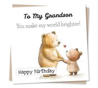 Birthday Card for Grandson - You Make My World Brighter, Bears