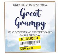Birthday Card for Great Grampy, Funny Great Grampy Birthday Card, Reduced Sticker, Humorous Card, Only The Very Best for my Great Grampy on his Birthday, Birthday Card for Men, 148mm