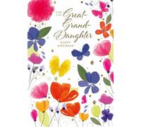 Birthday Card for Great-Granddaughter, 13 X 19 cm, Gold Foil Lettering And Accents. Multi-Coloured Flowers And Butterflies.