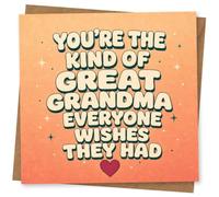 Birthday Card for Great Grandma, Retro Slogan Lettering | Peachy gradient with chunky retro bubble text: “You’re the kind of great grandma everyone wishes they had” and a heart.